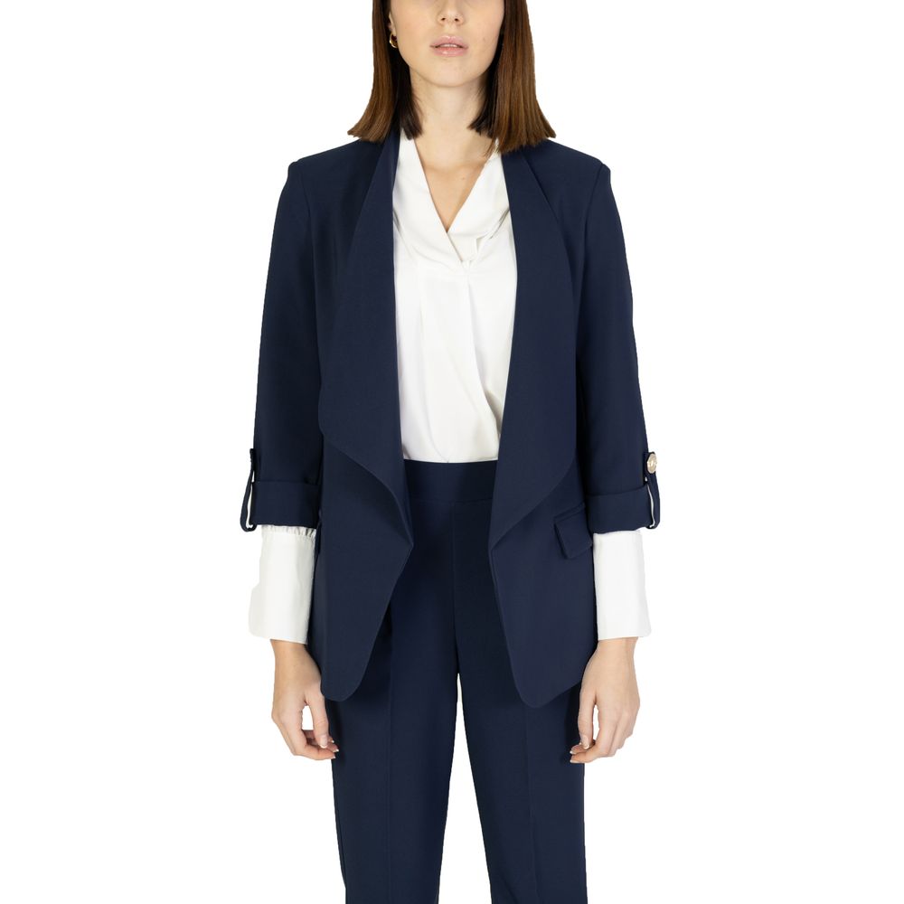 Rinascimento Blue Polyester Long Open Blazer Jacket