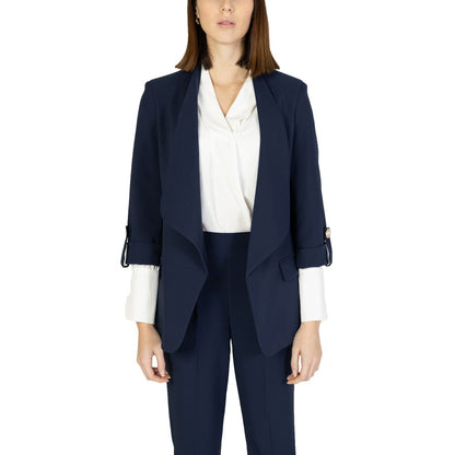 Rinascimento Blue Polyester Long Open Blazer Jacket