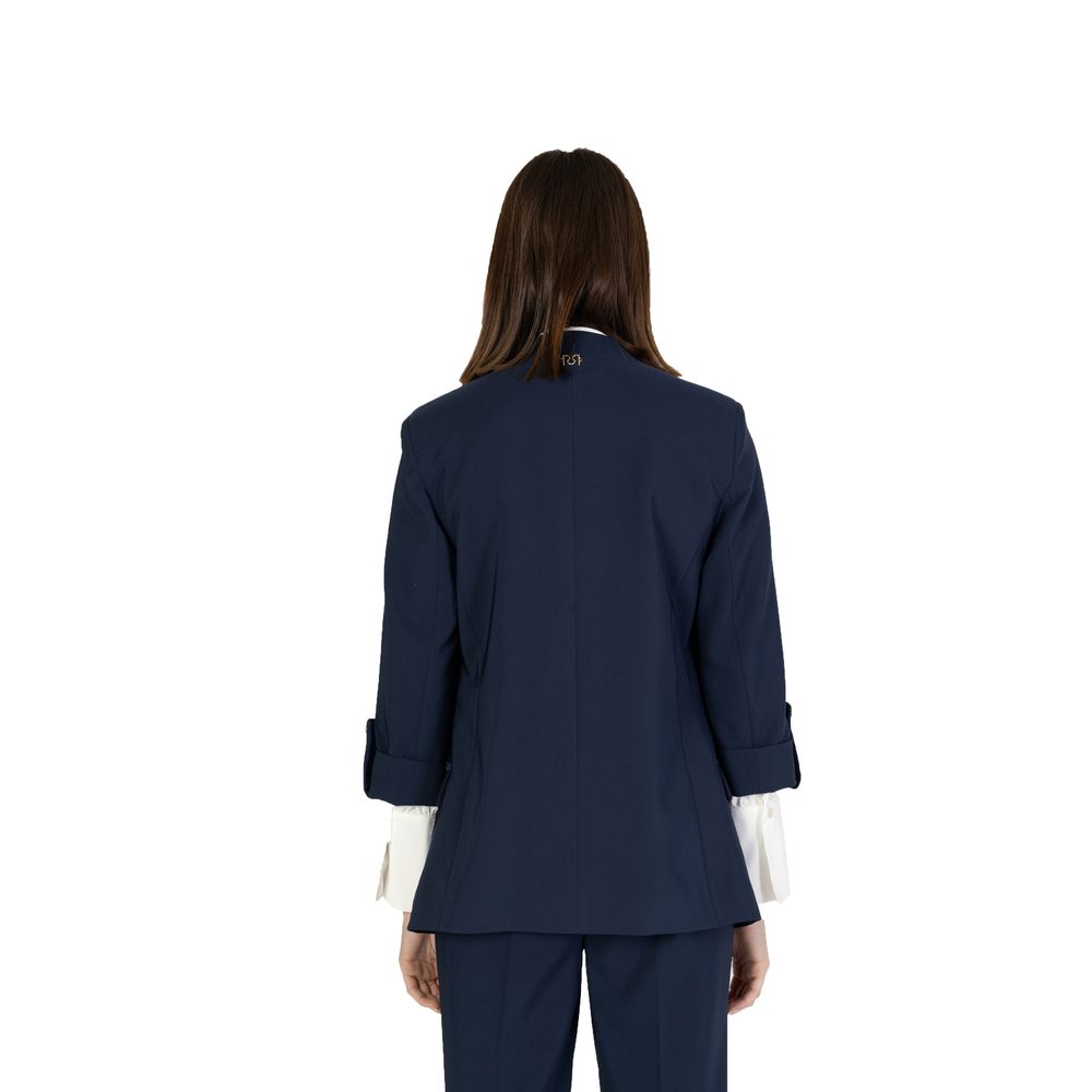 Rinascimento Blue Polyester Long Open Blazer Jacket