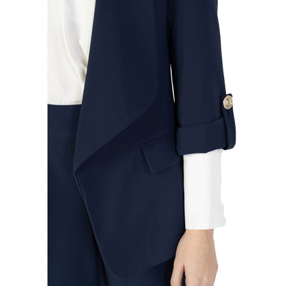 Rinascimento Blue Polyester Long Open Blazer Jacket
