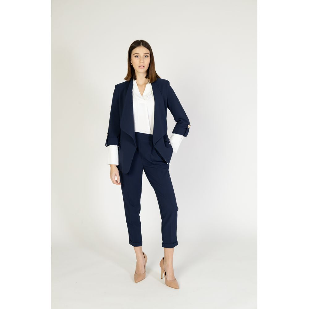 Rinascimento Blue Polyester Long Open Blazer Jacket