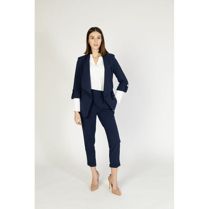 Rinascimento Blue Polyester Long Open Blazer Jacket