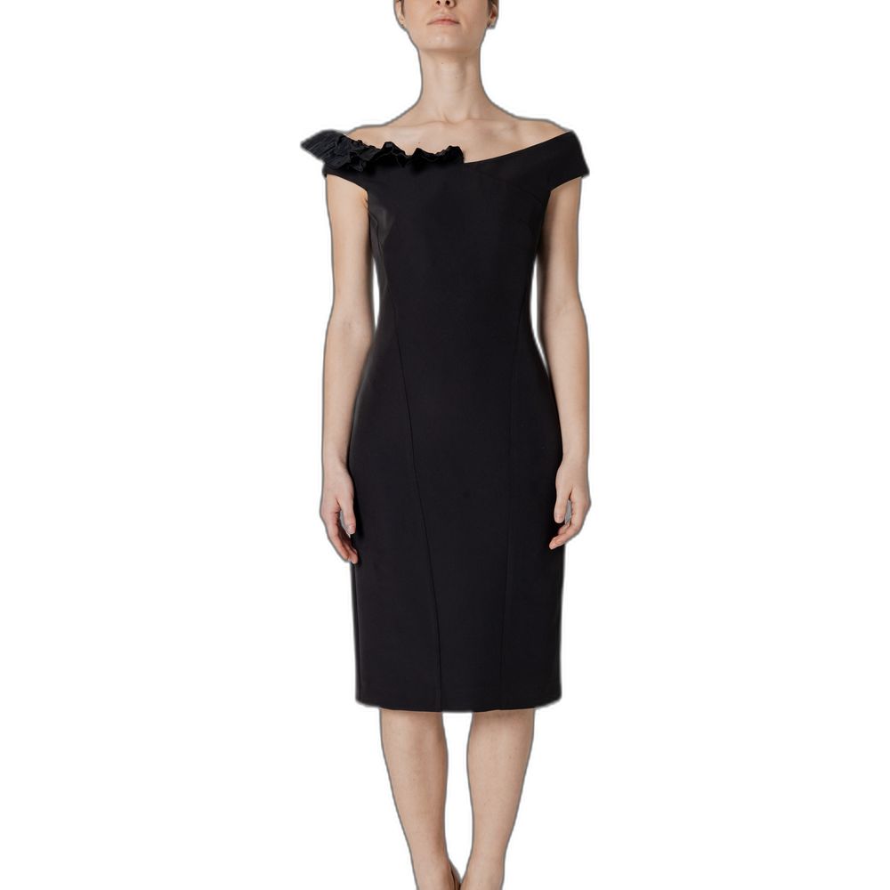 Sandro Ferrone Black Polyester Off-the-shoulder Sheath Dress