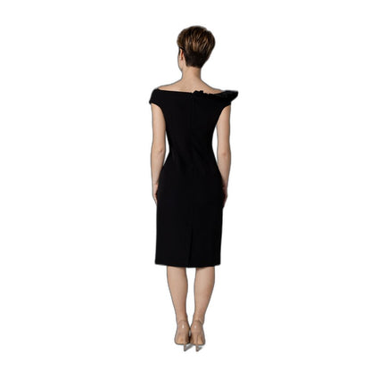 Sandro Ferrone Black Polyester Off-the-shoulder Sheath Dress