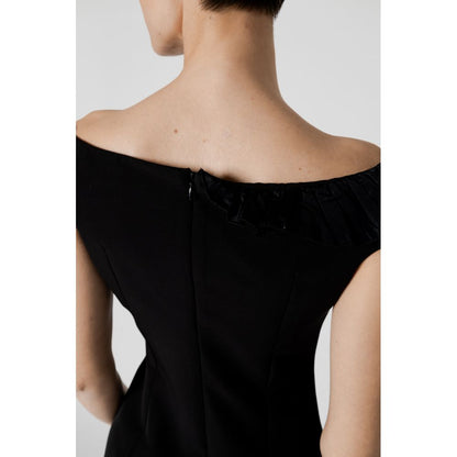 Sandro Ferrone Black Polyester Off-the-shoulder Sheath Dress