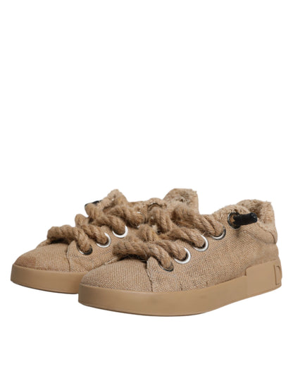 Dolce & Gabbana Men's Low Top Jute & Rubber Sneakers - Brown
