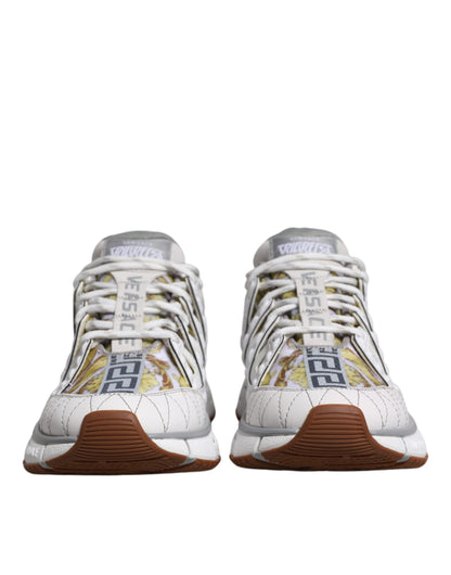 Versace Men's Low Top Cotton Polyester Polyurethane & Rubber Sneakers - White Patterned Signature Print