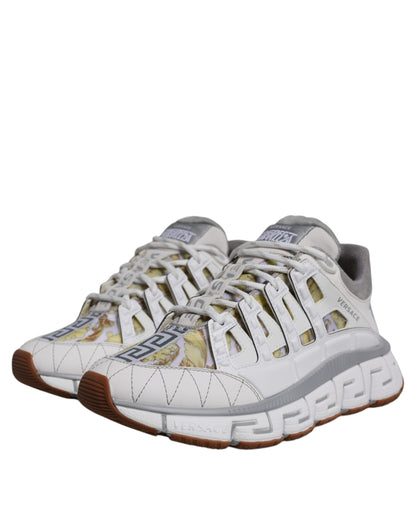 Versace Men's Low Top Cotton Polyester Polyurethane & Rubber Sneakers - White Patterned Signature Print