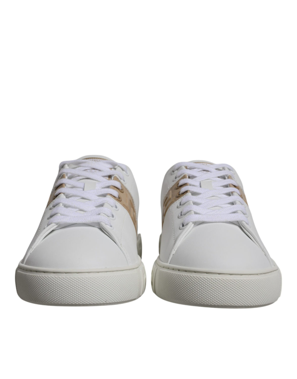 Versace Men's Low Top TU Leather Sneakers - Brown White Signature Print