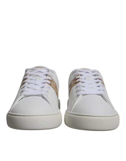 Versace Men's Low Top TU Leather Sneakers - Brown White Signature Print