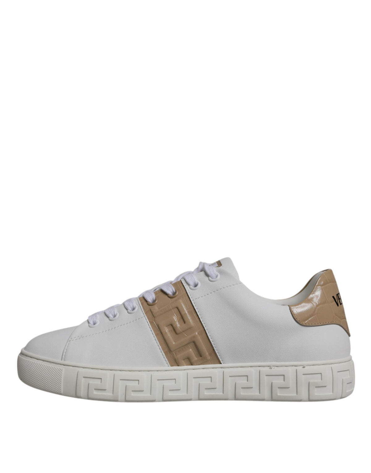 Versace Men's Low Top TU Leather Sneakers - Brown White Signature Print