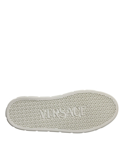 Versace Men's Low Top TU Leather Sneakers - Brown White Signature Print