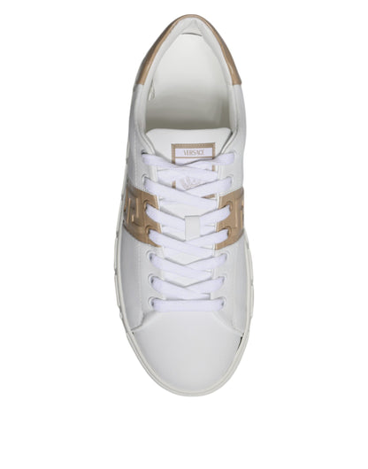 Versace Men's Low Top TU Leather Sneakers - Brown White Signature Print