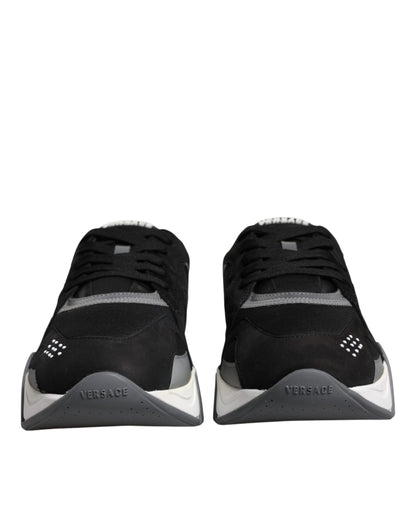 Versace Men's Low Top Chunky Cotton Leather Neoprene & Viscose Sneakers - Black