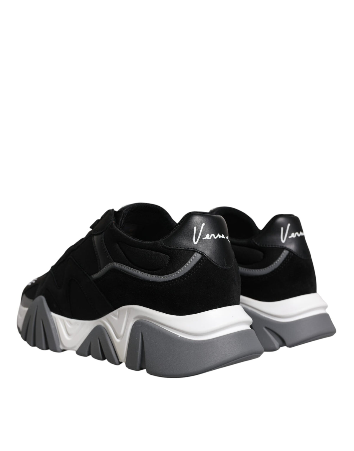 Versace Men's Low Top Chunky Cotton Leather Neoprene & Viscose Sneakers - Black