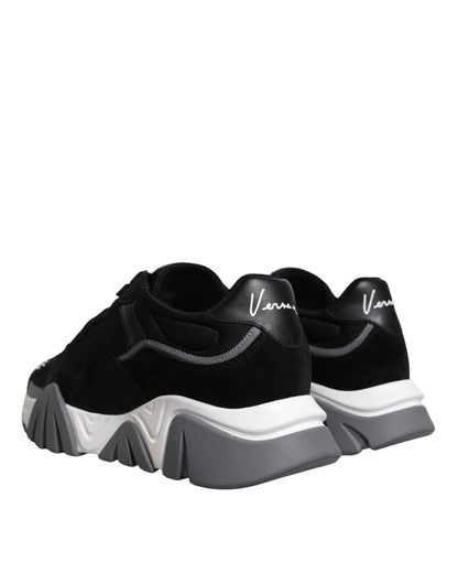 Versace Men's Low Top Chunky Cotton Leather Neoprene & Viscose Sneakers - Black