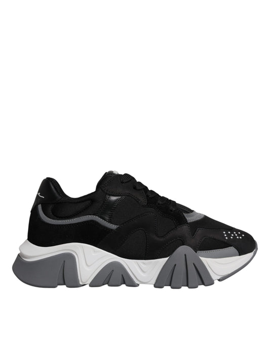 Versace Men's Low Top Chunky Cotton Leather Neoprene & Viscose Sneakers - Black