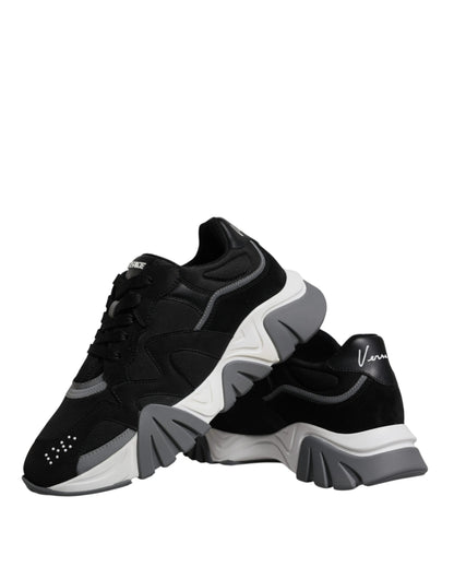 Versace Men's Low Top Chunky Cotton Leather Neoprene & Viscose Sneakers - Black