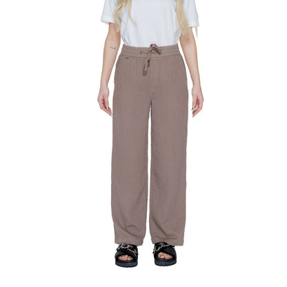 Pants by Street One for women in cotton brown features a sleek silhouette with a sleek wide, a refined long, and a sophisticated finish.