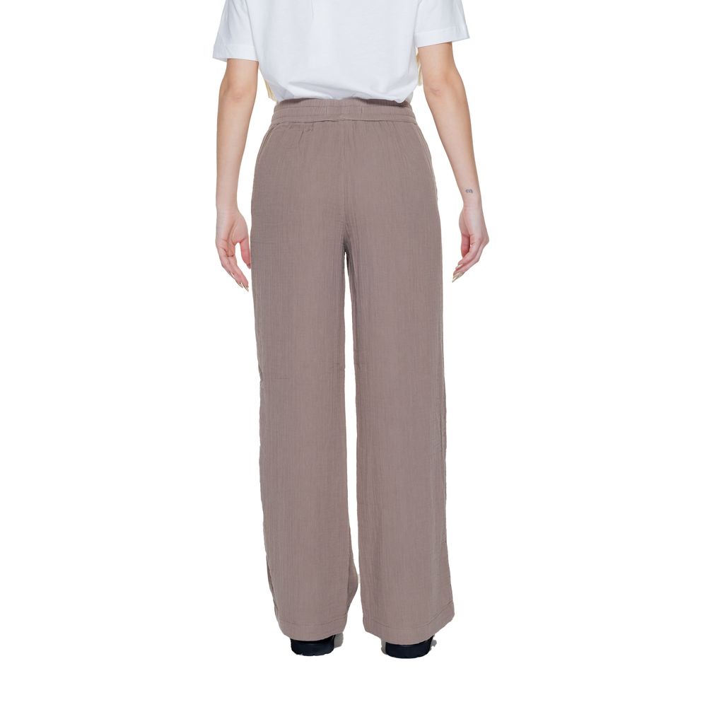 Pants by Street One for women in cotton brown features a sleek silhouette with a sleek wide, a refined long, and a sophisticated finish.