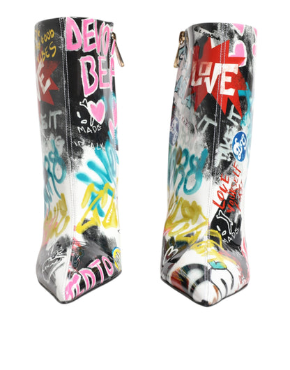 Dolce & Gabbana Women's Calf & Lamb Leather Mid-Calf Boots - Multicolor Signature Print