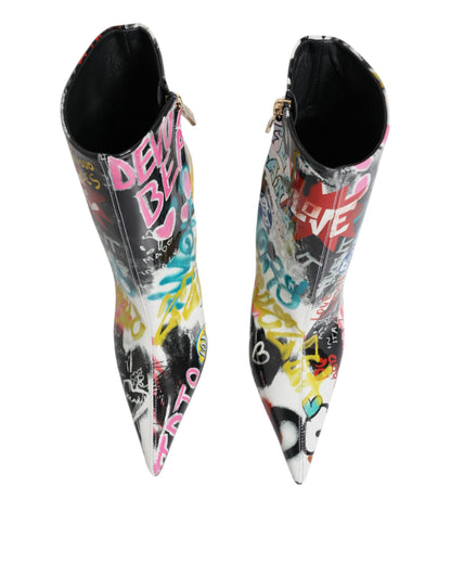Dolce & Gabbana Women's Calf & Lamb Leather Mid-Calf Boots - Multicolor Signature Print