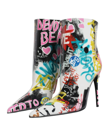 Dolce & Gabbana Women's Calf & Lamb Leather Mid-Calf Boots - Multicolor Signature Print