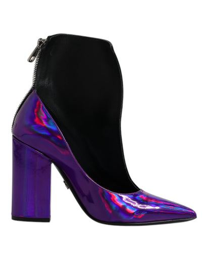 Dolce & Gabbana Women's Leather Ankle Boots - Black Purple