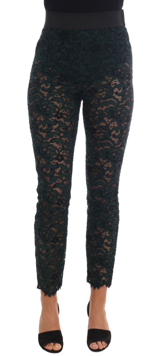 Dolce & Gabbana Ladies' Green Floral Lace Leggings Pants