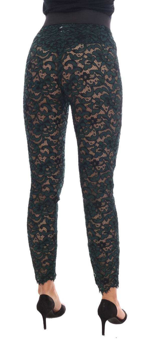 Dolce & Gabbana Ladies' Green Floral Lace Leggings Pants