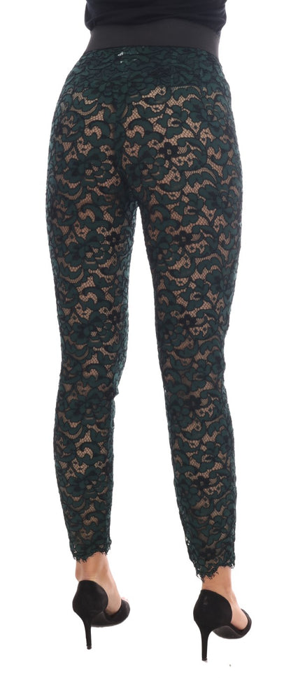 Dolce & Gabbana Ladies' Green Floral Lace Leggings Pants