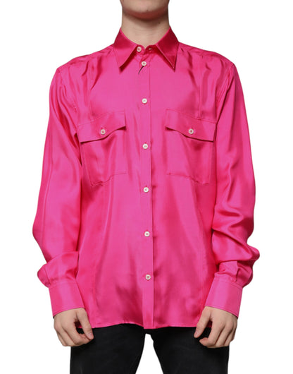 Dolce & Gabbana Men's Regular Fit Long-Sleeve Silk Shirt - Pink