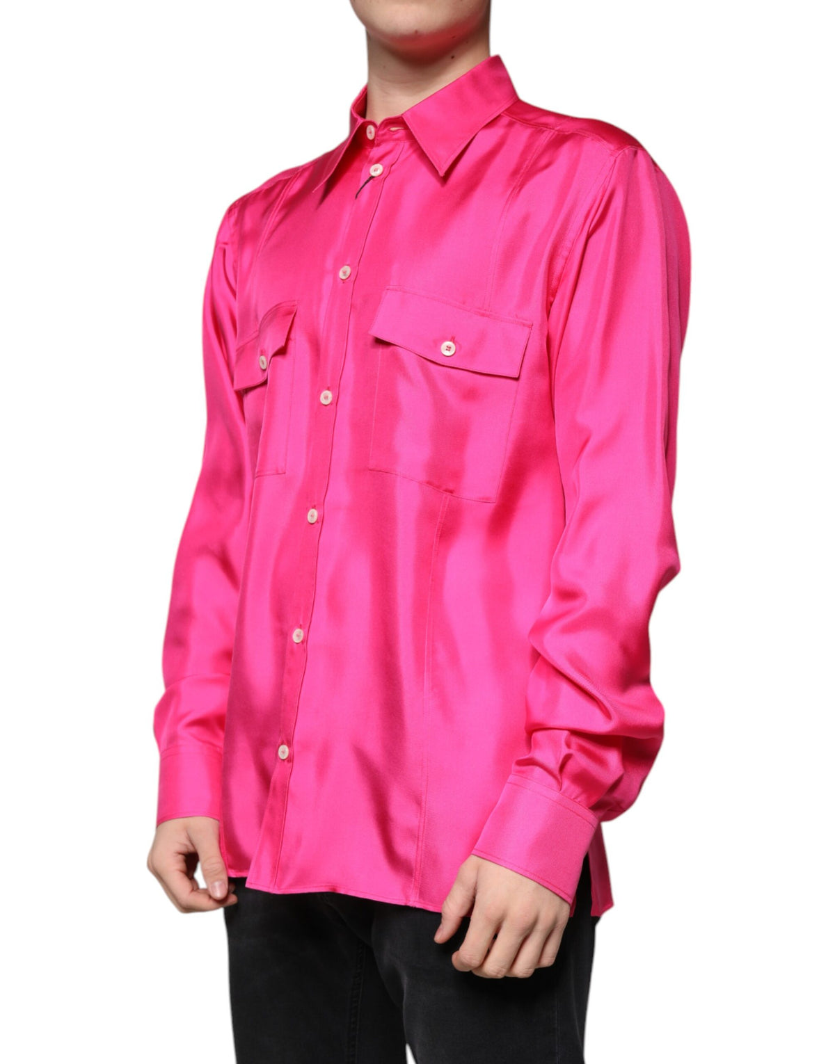 Dolce & Gabbana Men's Regular Fit Long-Sleeve Silk Shirt - Pink