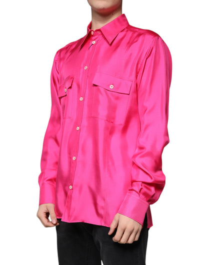 Dolce & Gabbana Men's Regular Fit Long-Sleeve Silk Shirt - Pink