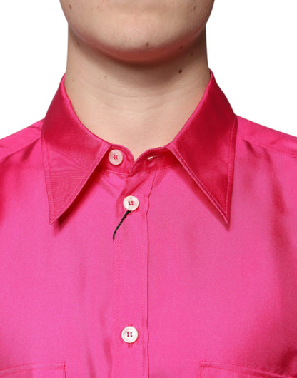 Dolce & Gabbana Men's Regular Fit Long-Sleeve Silk Shirt - Pink