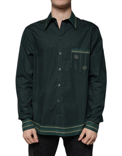 Dolce & Gabbana Men's Regular Fit Long-Sleeve Cotton Shirt - Dark Green Print