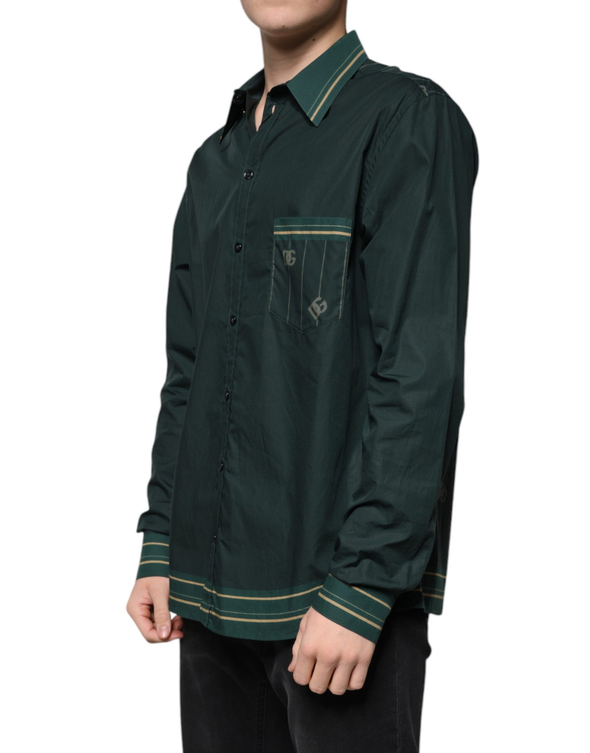 Dolce & Gabbana Men's Regular Fit Long-Sleeve Cotton Shirt - Dark Green Print