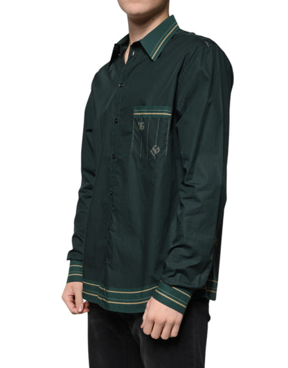 Dolce & Gabbana Men's Regular Fit Long-Sleeve Cotton Shirt - Dark Green Print