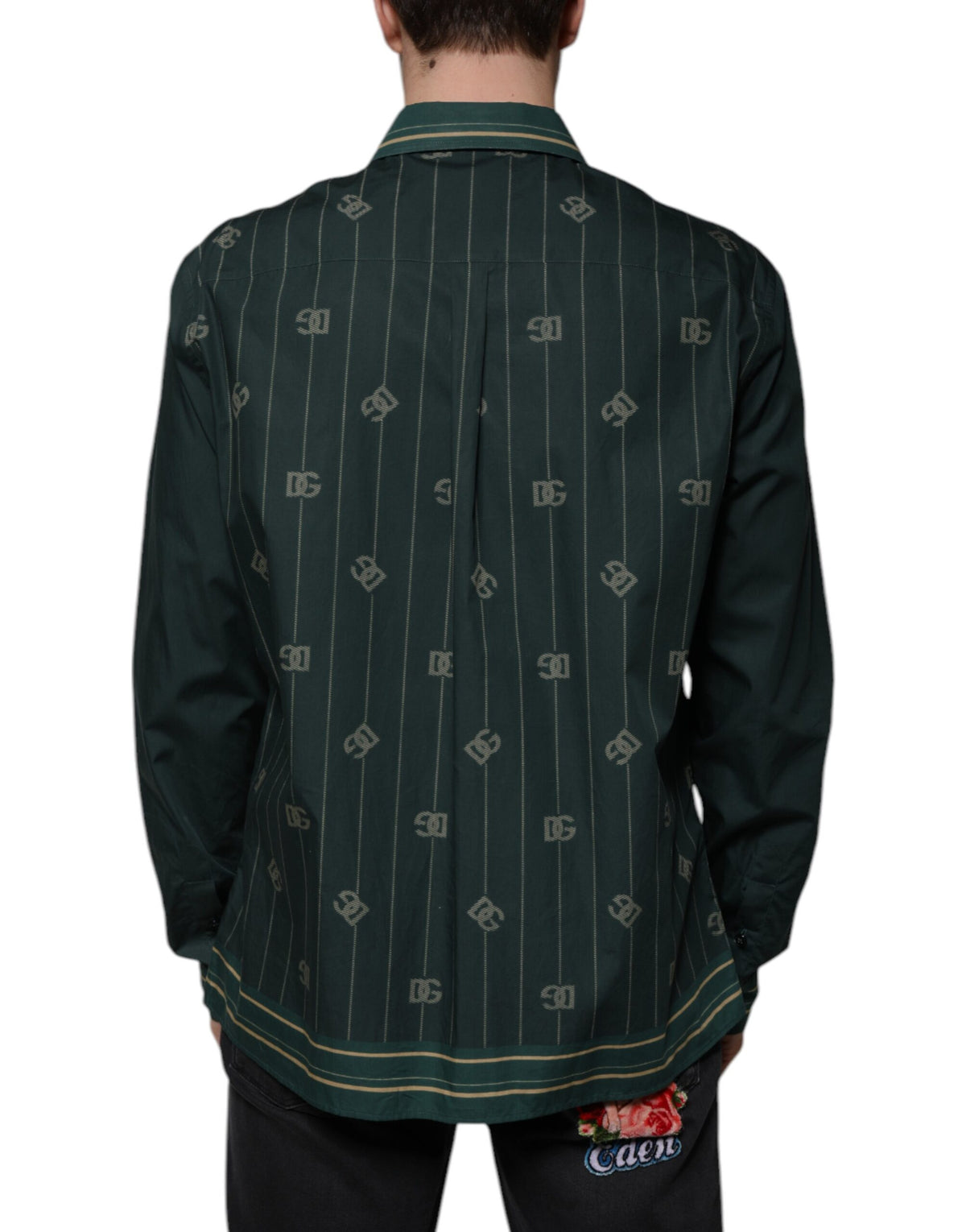 Dolce & Gabbana Men's Regular Fit Long-Sleeve Cotton Shirt - Dark Green Print