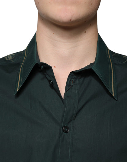 Dolce & Gabbana Men's Regular Fit Long-Sleeve Cotton Shirt - Dark Green Print