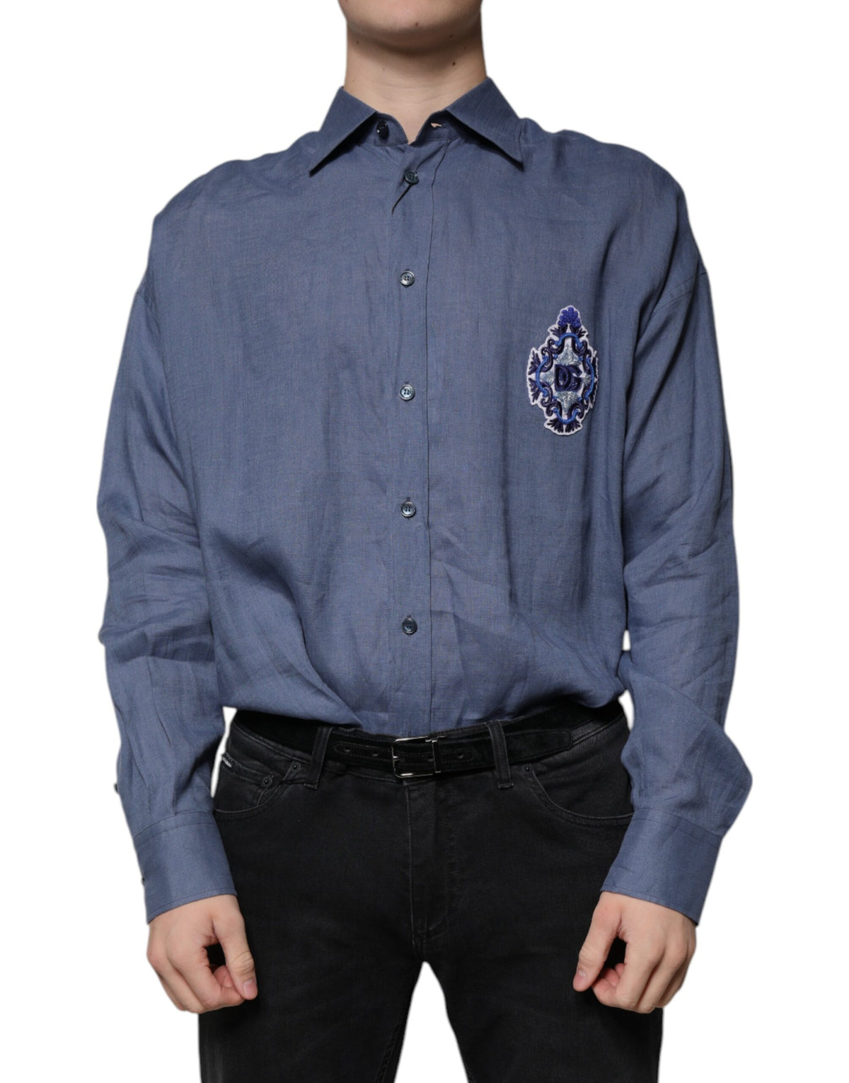 Dolce & Gabbana Men's Regular Fit Long-Sleeve Flax Shirt - Blue