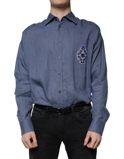 Dolce & Gabbana Men's Regular Fit Long-Sleeve Flax Shirt - Blue
