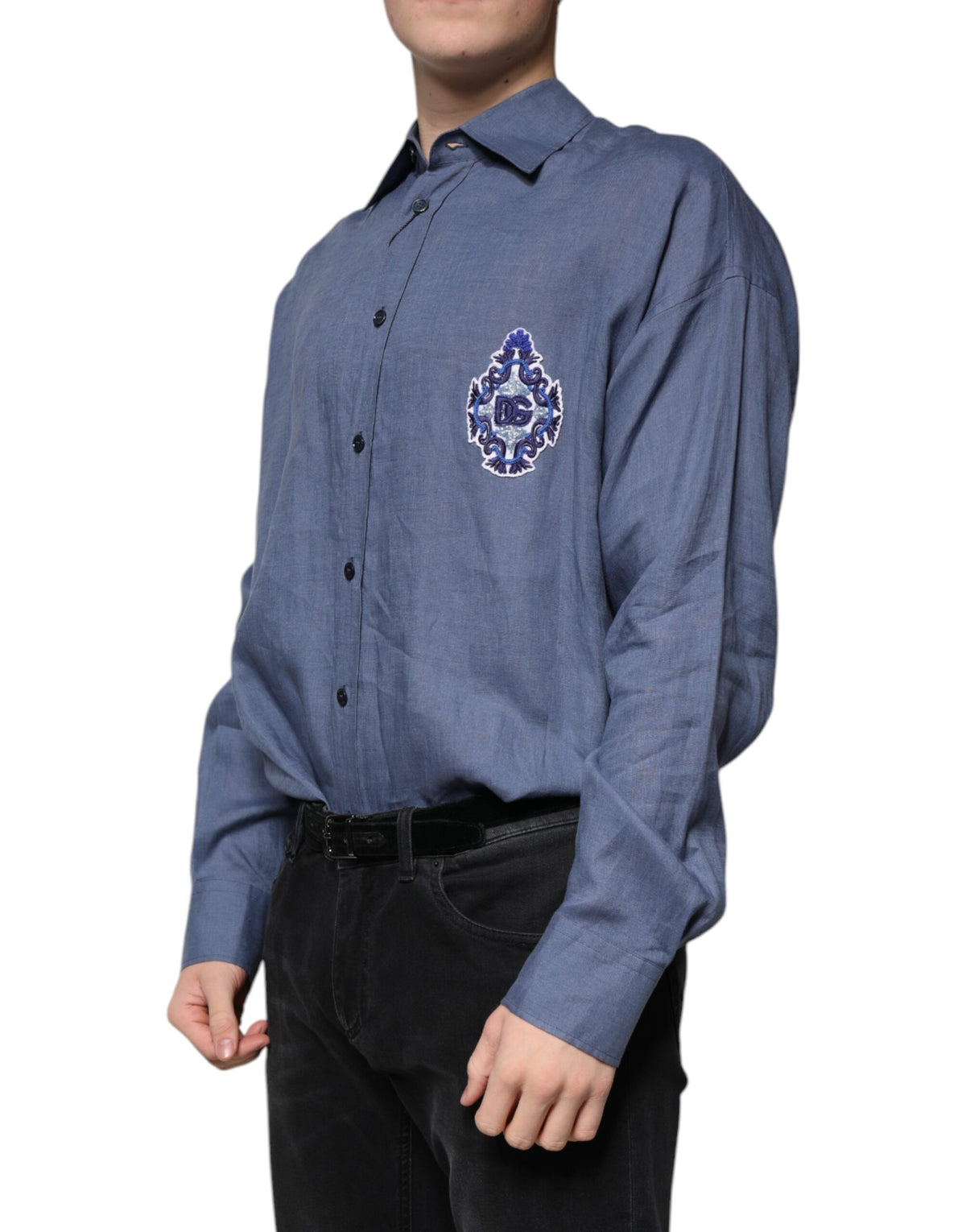 Dolce & Gabbana Men's Regular Fit Long-Sleeve Flax Shirt - Blue
