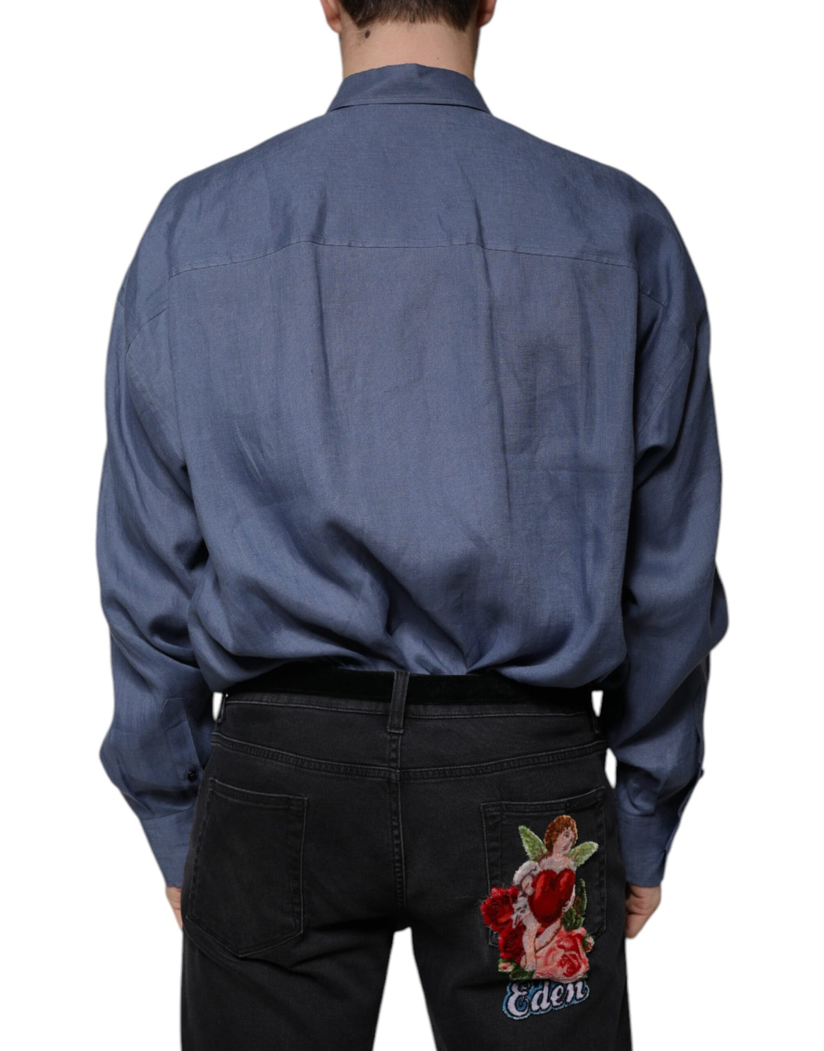 Dolce & Gabbana Men's Regular Fit Long-Sleeve Flax Shirt - Blue