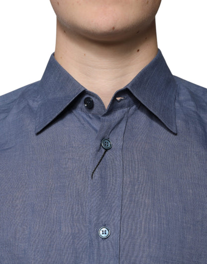 Dolce & Gabbana Men's Regular Fit Long-Sleeve Flax Shirt - Blue