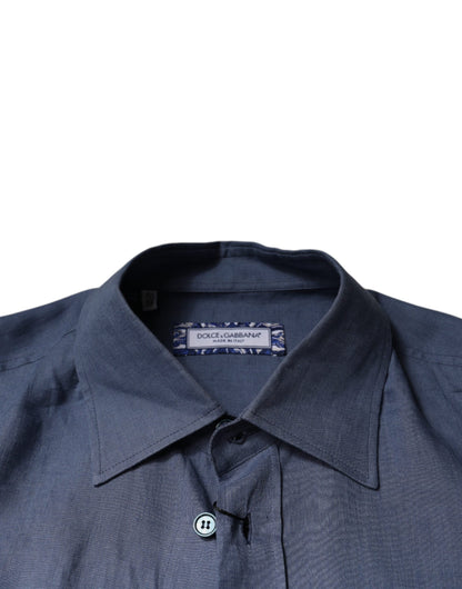 Dolce & Gabbana Men's Regular Fit Long-Sleeve Flax Shirt - Blue