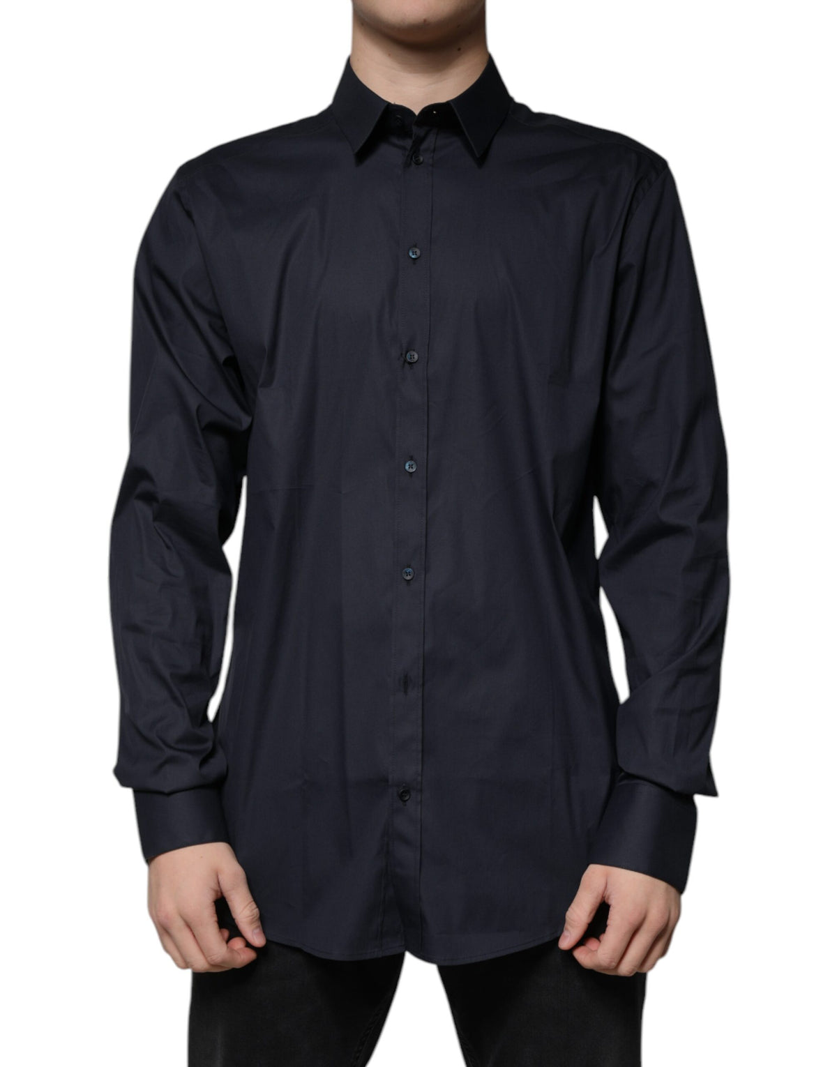 Dolce & Gabbana Men's Slim Long-Sleeve Stretch Cotton & Nylon Dress Shirt - Black Gold