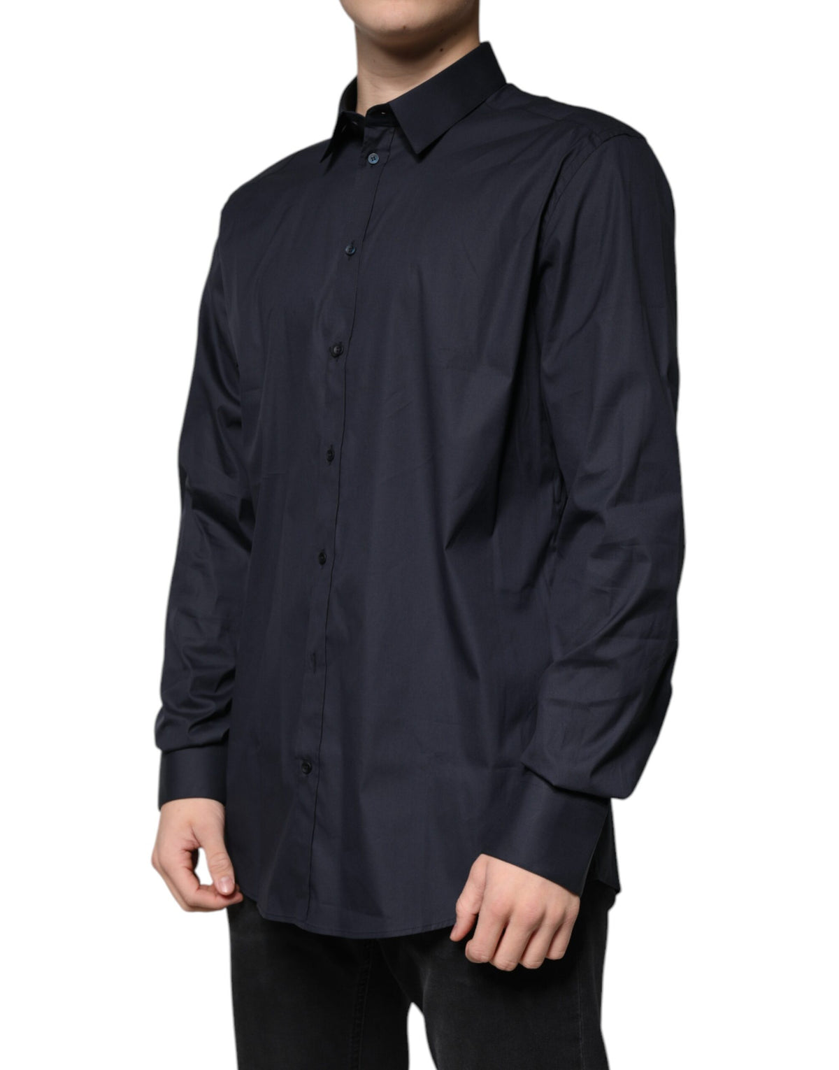 Dolce & Gabbana Men's Slim Long-Sleeve Stretch Cotton & Nylon Dress Shirt - Black Gold