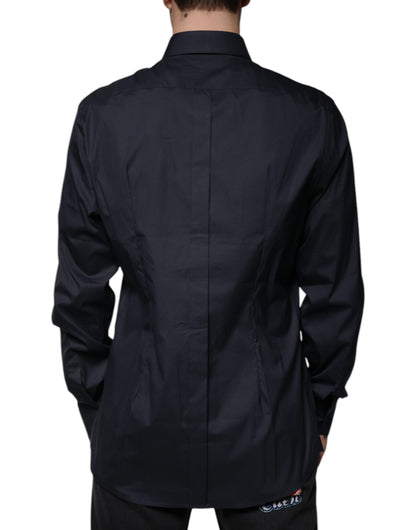 Dolce & Gabbana Men's Slim Long-Sleeve Stretch Cotton & Nylon Dress Shirt - Black Gold
