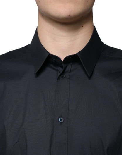 Dolce & Gabbana Men's Slim Long-Sleeve Stretch Cotton & Nylon Dress Shirt - Black Gold